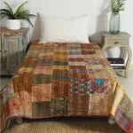 Brown Silk Patchwork Single Bedspread