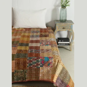 Brown Silk Patchwork Single Bedspread - Image 3