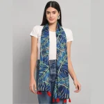 Butterfly Blue Leaf Printed Tassel Stoles