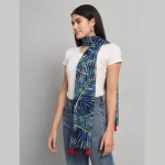Butterfly Blue Leaf Printed Tassel Stoles - Image 2