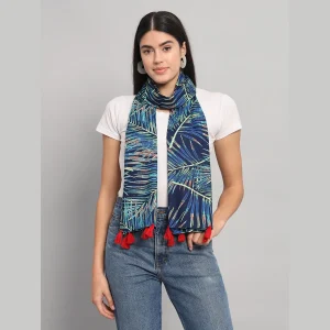 Butterfly Blue Leaf Printed Tassel Stoles - Image 4