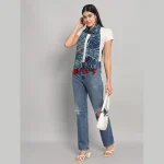 Butterfly Blue Leaf Printed Tassel Stoles - Image 6