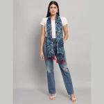 Butterfly Blue Leaf Printed Tassel Stoles - Image 3