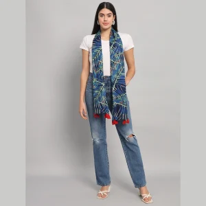 Butterfly Blue Leaf Printed Tassel Stoles - Image 3