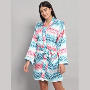 Chevron Printed Nightwear Long Sleeve Bathrobe - Image 4