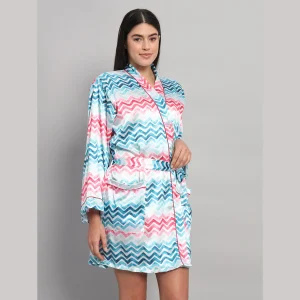 Chevron Printed Nightwear Long Sleeve Bathrobe - Image 5