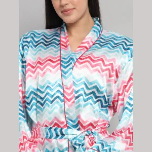 Chevron Printed Nightwear Long Sleeve Bathrobe - Image 6