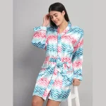 Chevron Printed Nightwear Long Sleeve Bathrobe