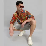 Farida Kahlo Print Oversized Red Shirt For Men's