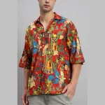 Farida Kahlo Print Oversized Red Shirt For Men's - Image 8