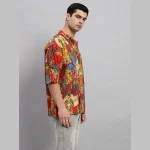 Farida Kahlo Print Oversized Red Shirt For Men's - Image 4
