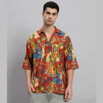 Farida Kahlo Print Oversized Red Shirt For Men's - Image 2