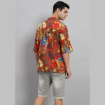 Farida Kahlo Print Oversized Red Shirt For Men's - Image 9