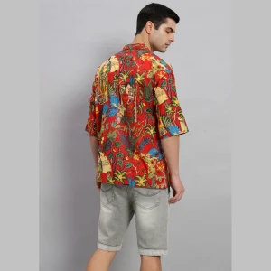 Farida Kahlo Print Oversized Red Shirt For Men's - Image 9