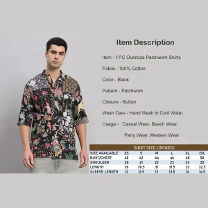 Goa Beach Wear Black Patchwork Oversized Men's Shirt - Image 8