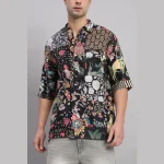 Goa Beach Wear Black Patchwork Oversized Men's Shirt - Image 3