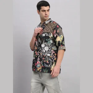 Goa Beach Wear Black Patchwork Oversized Men's Shirt - Image 6