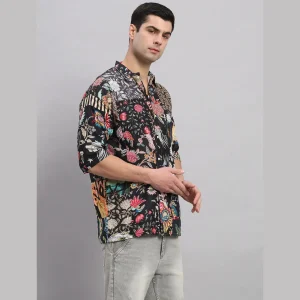 Goa Beach Wear Black Patchwork Oversized Men's Shirt - Image 5