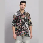 Goa Beach Wear Black Patchwork Oversized Men's Shirt - Image 2