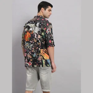 Goa Beach Wear Black Patchwork Oversized Men's Shirt - Image 7