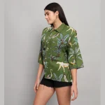 Green Short Sleeve Summer Loose Shirts For Women's - Image 4