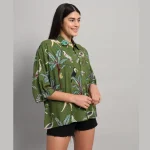 Green Short Sleeve Summer Loose Shirts For Women's - Image 3