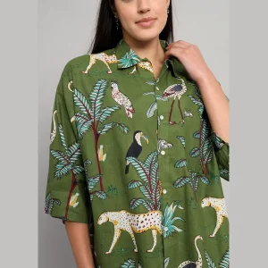 Green Short Sleeve Summer Loose Shirts For Women's - Image 8
