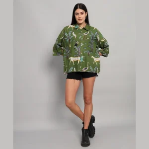 Green Short Sleeve Summer Loose Shirts For Women's - Image 5