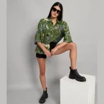 Green Short Sleeve Summer Loose Shirts For Women's
