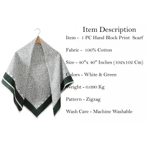 Green & White Zigzag Print Cotton Stole For Women & Men - Image 5