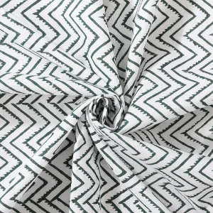 Green & White Zigzag Print Cotton Stole For Women & Men - Image 4