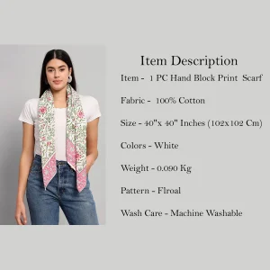 Hand Block Floral Printed Cotton Scarf - Image 9