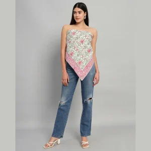 Hand Block Floral Printed Cotton Scarf - Image 4
