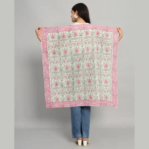 Hand Block Floral Printed Cotton Scarf - Image 3