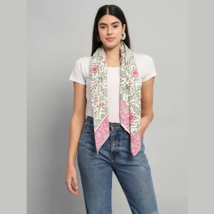 Hand Block Floral Printed Cotton Scarf - Image 5
