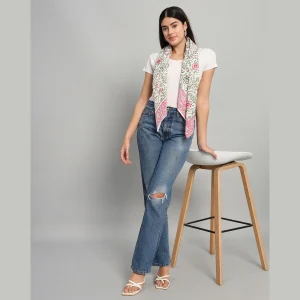 Hand Block Floral Printed Cotton Scarf - Image 6