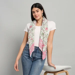 Hand Block Floral Printed Cotton Scarf - Image 8