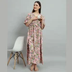 Handicraft Pink Floral Print Cotton Kaftan Dress