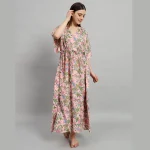 Handicraft Pink Floral Print Cotton Kaftan Dress - Image 2