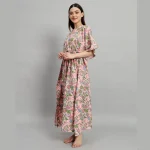 Handicraft Pink Floral Print Cotton Kaftan Dress - Image 3