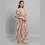 Handicraft Pink Floral Print Cotton Kaftan Dress - Image 4