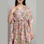 Handicraft Pink Floral Print Cotton Kaftan Dress - Image 5
