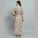 Handicraft Pink Floral Print Cotton Kaftan Dress - Image 6