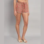 Handmade Beige Floral Print Cotton Short Pants - Image 4