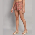 Handmade Beige Floral Print Cotton Short Pants - Image 5