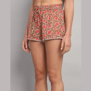 Handmade Beige Floral Print Cotton Short Pants - Image 6