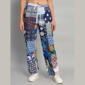 Handmade Blue Patchwork Cotton Trousers/Pants - Image 3