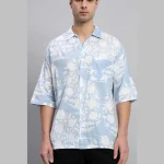 Handmade Floral Print Loose Shirt Light Blue - Image 5