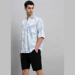 Handmade Floral Print Loose Shirt Light Blue - Image 4