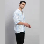 Handmade Floral Print Loose Shirt Light Blue - Image 3